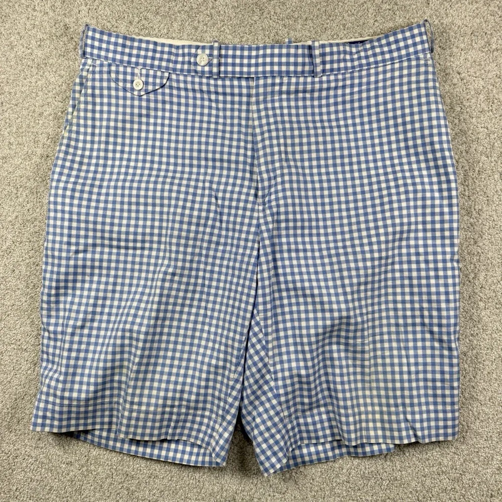 Polo Ralph Lauren Mens Size 32 Blue Gingham Check Bermuda Adj Waist Shorts